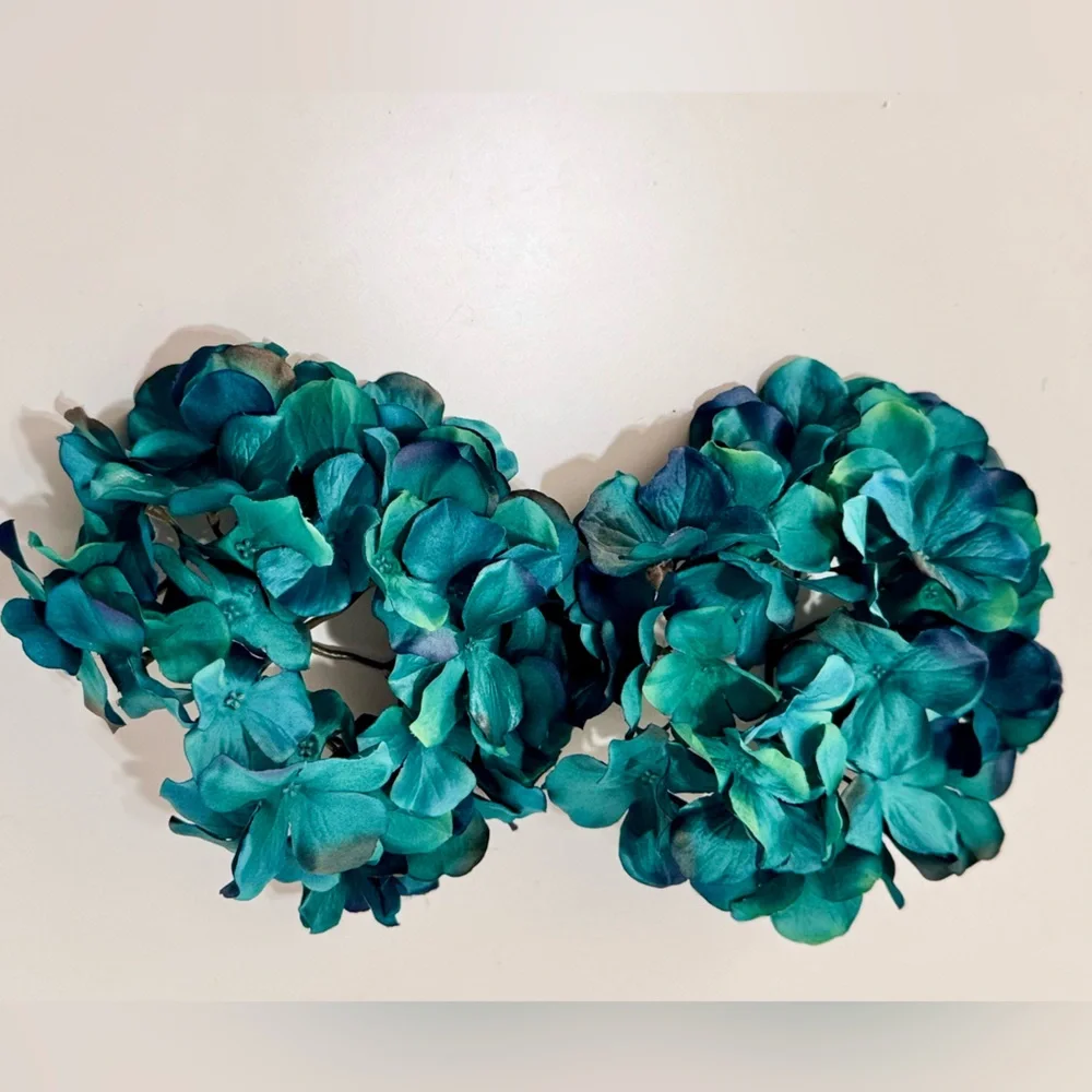 SHABBY CHIC 2 Teal Blue Hydrangea Stems Floral Arrangement Faux Flower Lifelike